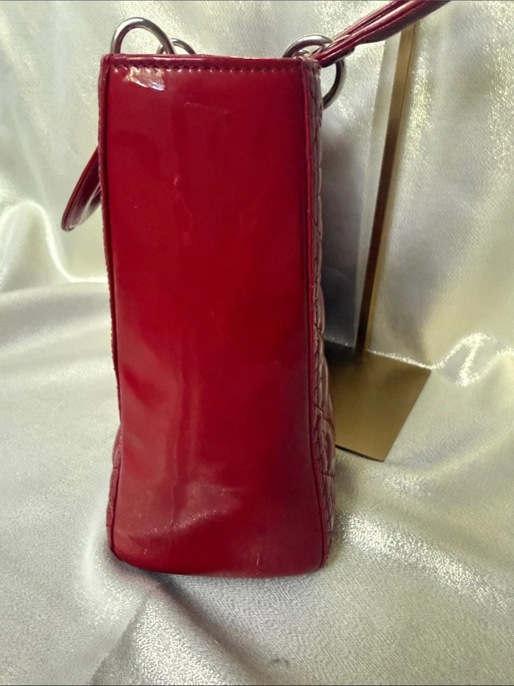 Dior Patent Quilted Tote - Red